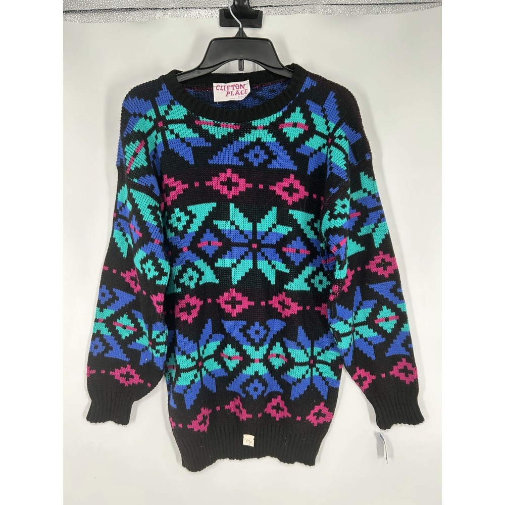 Vintage Clifton Place Sweater Mens Large Aztec 90s Nordic Pattern 100% Acrylic‎